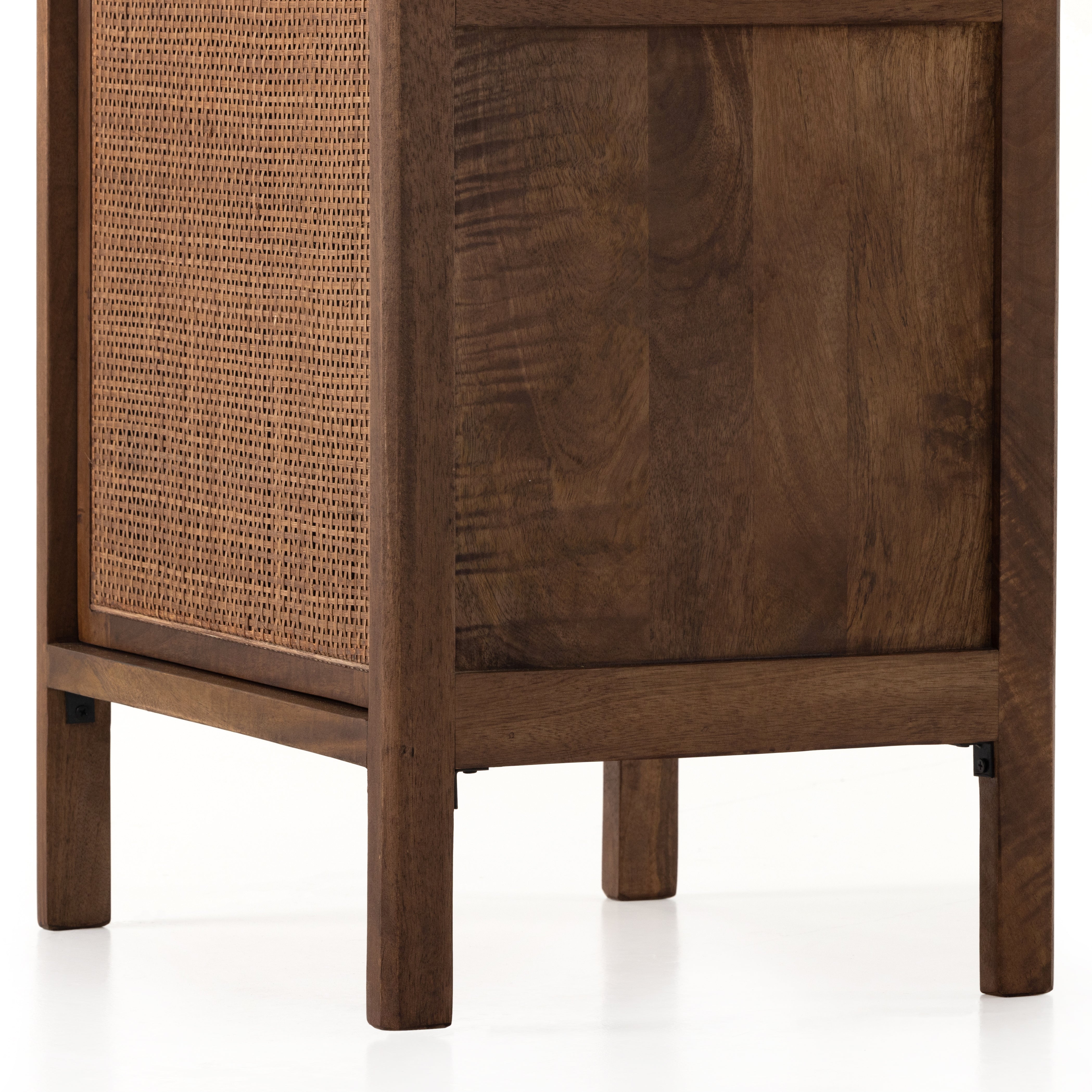 Brown-washed mango encases inset woven cane, for a light, textural look with monochromatic vibes. Removable interior shelf offers clever convenience. Option to pair with matching left nightstand. Amethyst Home provides interior design, new construction, custom furniture, and area rugs in the Winter Garden metro area.