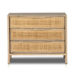 Natural mango frames inset woven cane, for a light, textural look with organic allure. Three spacious drawers provide plenty of closed storage. Amethyst Home provides interior design, new home construction design consulting, vintage area rugs, and lighting in the Laguna Beach metro area.