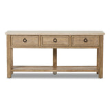 Bring bonus storage space to the media room or entryway. Made from solid pine and finished in an ash grey, with facet detailing and a smooth, silver travertine top. Handmade hardware adorns three spacious drawers. By the makers at Van Thiel, known for their antique-inspired pieces and hand-applied finishes.Collection: Van Thie Amethyst Home provides interior design, new home construction design consulting, vintage area rugs, and lighting in the Dallas metro area.