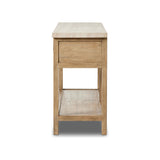 Bring bonus storage space to the media room or entryway. Made from solid pine and finished in an ash grey, with facet detailing and a smooth, silver travertine top. Handmade hardware adorns three spacious drawers. By the makers at Van Thiel, known for their antique-inspired pieces and hand-applied finishes.Collection: Van Thie Amethyst Home provides interior design, new home construction design consulting, vintage area rugs, and lighting in the San Diego metro area.
