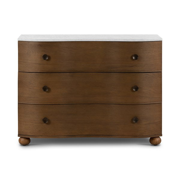 Made from solid oak and finished in a toasted oak, this three-drawer nightstand is inspired by European antiques to bring both style and storage space to the bedroom.Collection: Collins Amethyst Home provides interior design, new home construction design consulting, vintage area rugs, and lighting in the Portland metro area.