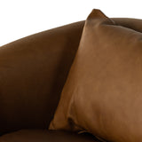 Angled arms and a single pillow create a laid-back look, with a 360-degree swivel for ease in your office or living room. Sourced from one of the oldest family-owned tanneries in Italyâ€™s Bassano del Grappa, our top-grain heirloom leather covering is salvaged and processed from upcycled hides featuring an abundance of natural markings, scars and color variations. Amethyst Home provides interior design, new construction, custom furniture, and area rugs in the Charlotte metro area.