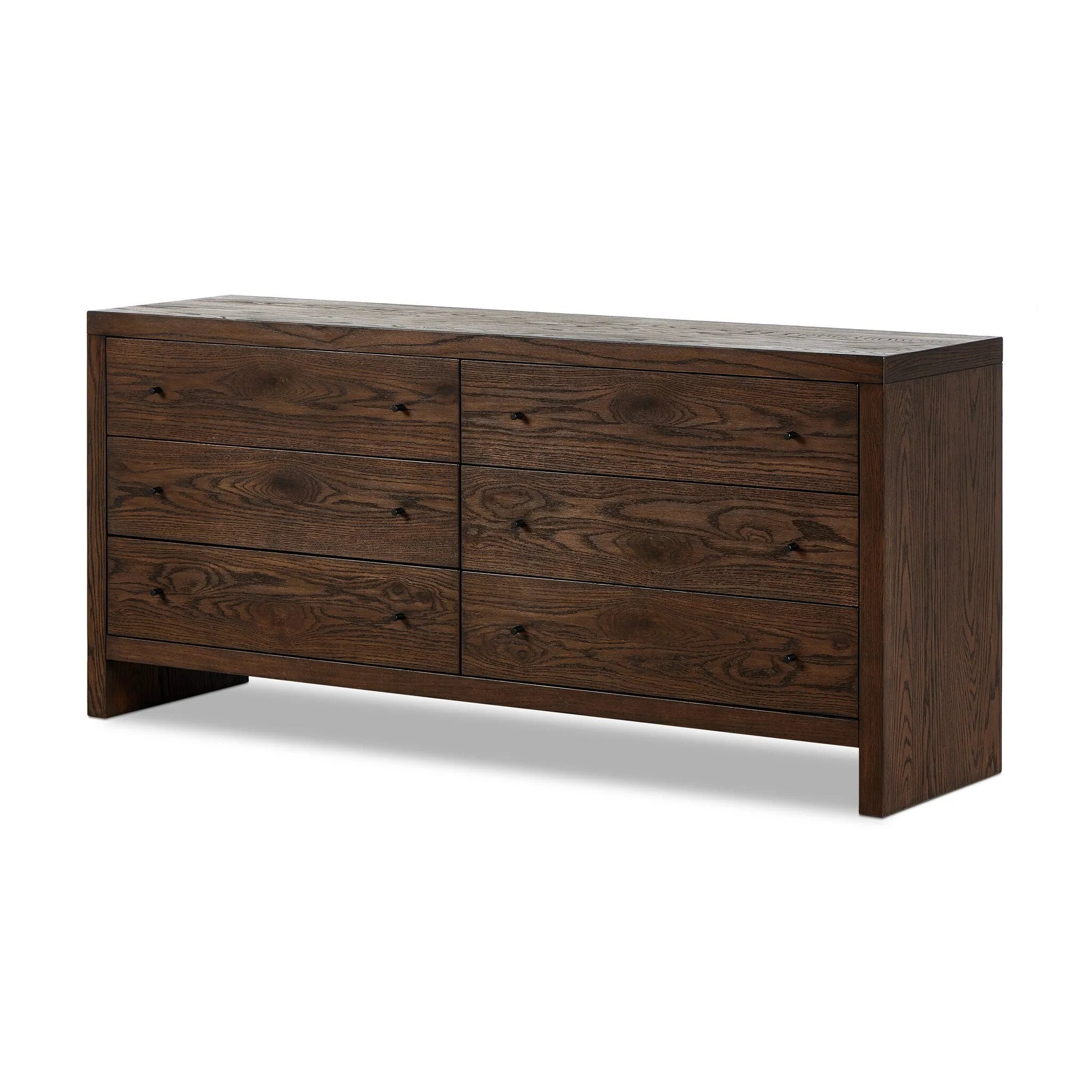 Straight planks of solid umber oak and veneer encase this spacious dresser for an understated modern look. Deep wood grain adds natural character.Collection: Hamilto Amethyst Home provides interior design, new home construction design consulting, vintage area rugs, and lighting in the Alpharetta metro area.
