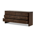 Featuring Torrington Umber Oak 6 Drawer Dresser by Four Hands at Amethyst Home. Straight planks of solid umber oak and veneer encase this spacious dresser for an understated modern look. Deep wood grain adds natural character.
Overall Dimensions: 20.0" L x 75.0 " W x 34.0" H
Collection: HamiltonColors: Umber Oak ,Umber Oak VeneerMaterials: Resawn Oak ,Oak V. Amethyst Home provides interior design, new home construction design consulting, vintage area rugs, and lighting in the Park City metro area.