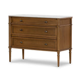 Influenced by vintage European lines, this chest is elegant and full of presence. Framed panels, rounded corners and finished with aged brass drawer pulls and tapered spindle legs for character. Made from solid oak and veneer, finished with a marble top.Collection: Collins Amethyst Home provides interior design, new home construction design consulting, vintage area rugs, and lighting in the Laguna Beach metro area.
