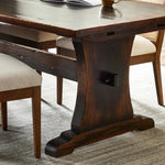 Vintage shaping meets distressed walnut and joint detailing on the legs, making this trestle dining table feel like a true antique. Two extension bread boards attach to the ends, comfortably seating 10 when extended.Collection: Cordell Amethyst Home provides interior design, new home construction design consulting, vintage area rugs, and lighting in the Portland metro area.