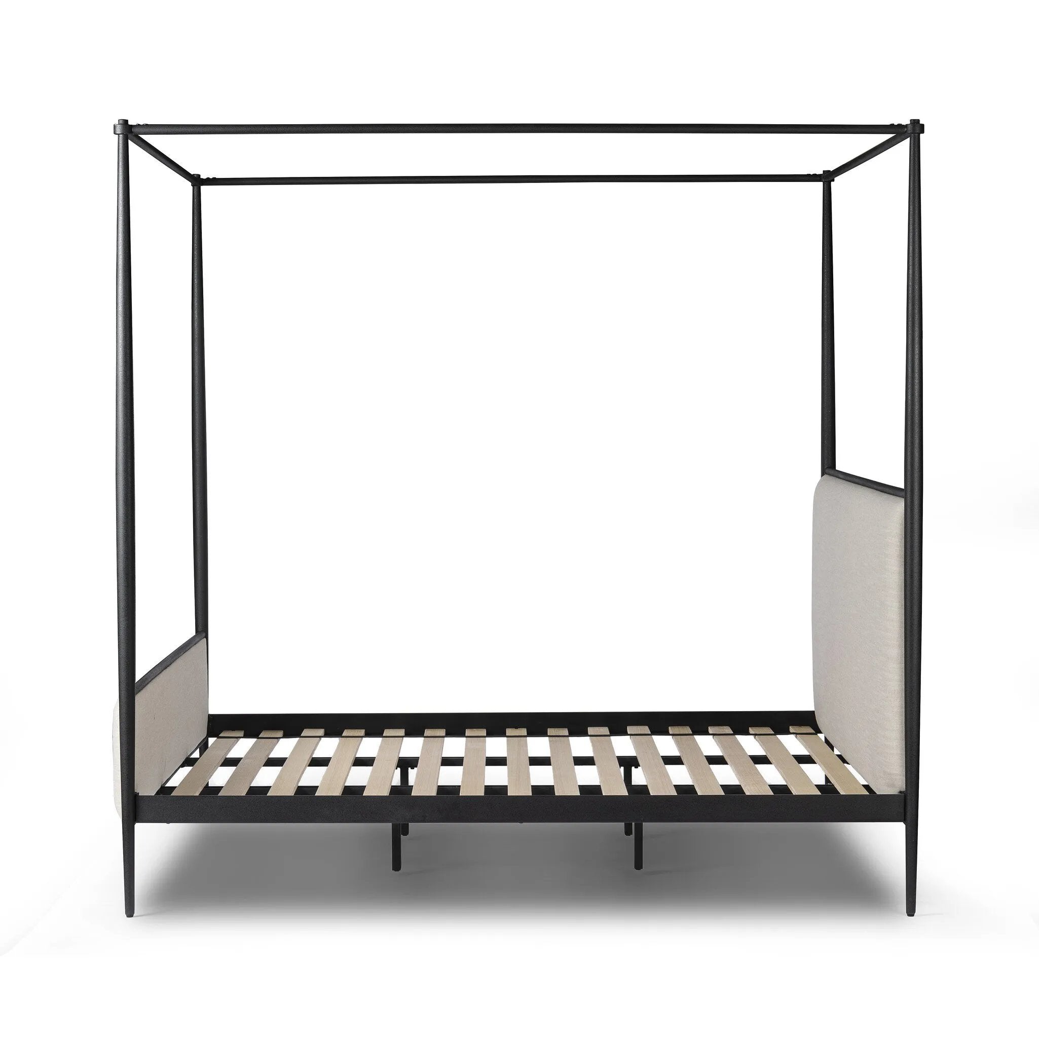 Featuring Xander Savoy Parchment Canopy Bed by Four Hands at Amethyst Home. Streamlined and refined. Tapered at the top and bottom, this textured black iron canopy bed fashions a comfortable headboard upholstered in a classic cream hue for contrast.
Queen: 63.75"w x 88.00"d x 85.00"hKing: 79.75"w x 88.00"d x 85.00"h
Collection: WestgateColors: Savoy Parchment . Amethyst Home provides interior design, new home construction design consulting, vintage area rugs, and lighting in the Boston metro area.