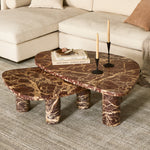 Made from solid marble with visible natural veining, turned pillar-style legs complement organically shaped tabletops, perfectly sized for nesting. Option to buy tables individually or together as a two-piece set. Amethyst Home provides interior design, new construction, custom furniture, and area rugs in the Kansas City metro area.