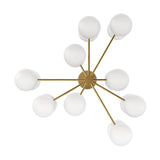 Matte glass spheres seem to extend and reach across smooth brass rods. Each globe is individually blown, shaped and sculpted by hand through a one-hour process. Matte glass is specially manufactured to evenly diffuse light. Brass and glass are 98% recyclable. Designed and sustainably crafted in Poland by Schwung.Overall Dimensions51.75"w x 51. Amethyst Home provides interior design, new home construction design consulting, vintage area rugs, and lighting in the Park City metro area.