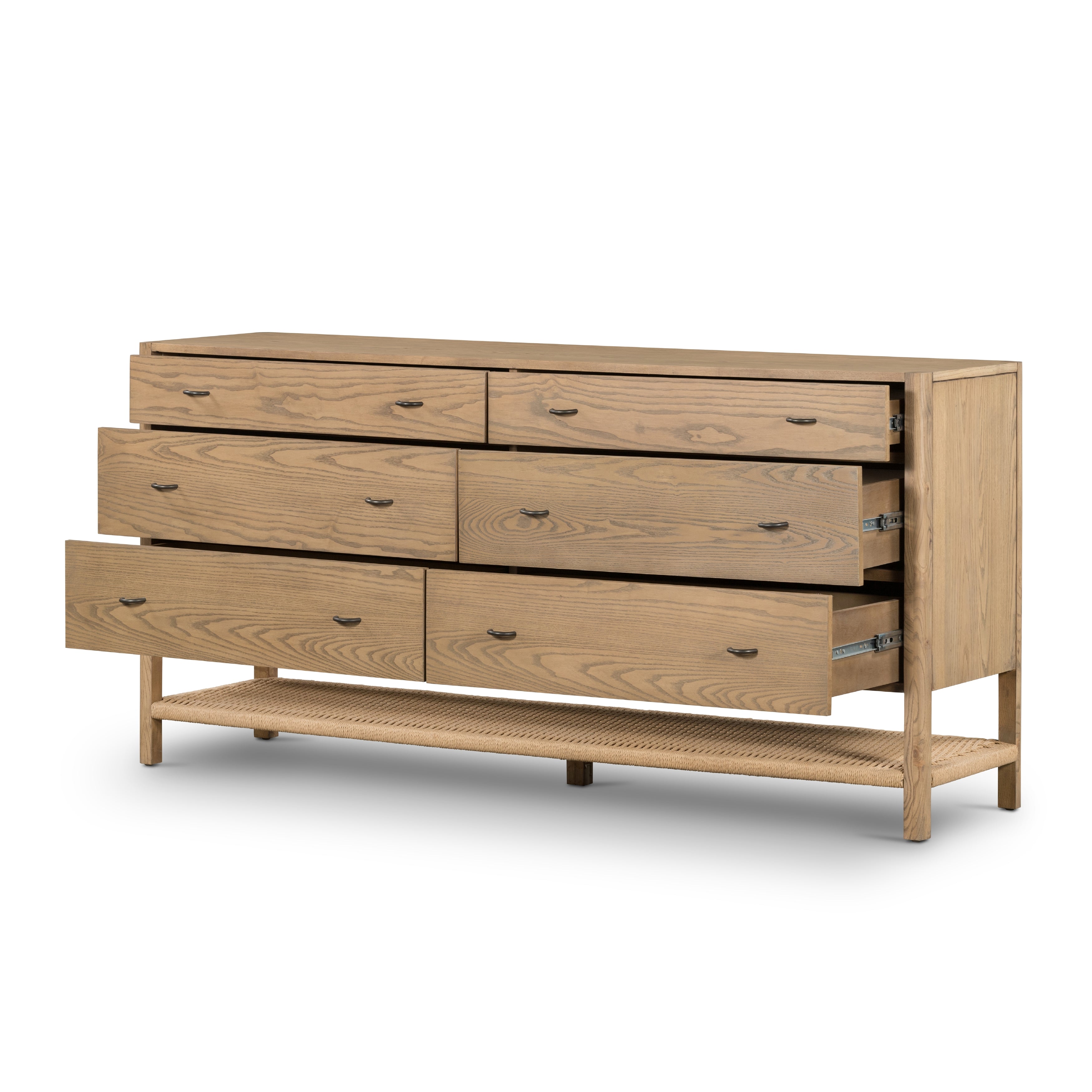 Simple yet refined, the Zuma Dune Ash 6 Drawer Dresser is a danish design-influenced dresser that is made from solid ash, with iron hardware finished in sleek gunmetal. Amethyst Home provides interior design services, furniture, rugs, and lighting in the Calabasas metro area.