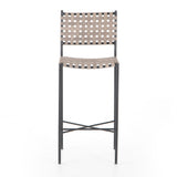 We love the textured look of the Garza Smoke Grey Bar + Counter Stool. The slim, black finished iron frame brings a modern farmhouse look to any kitchen or dining area. 