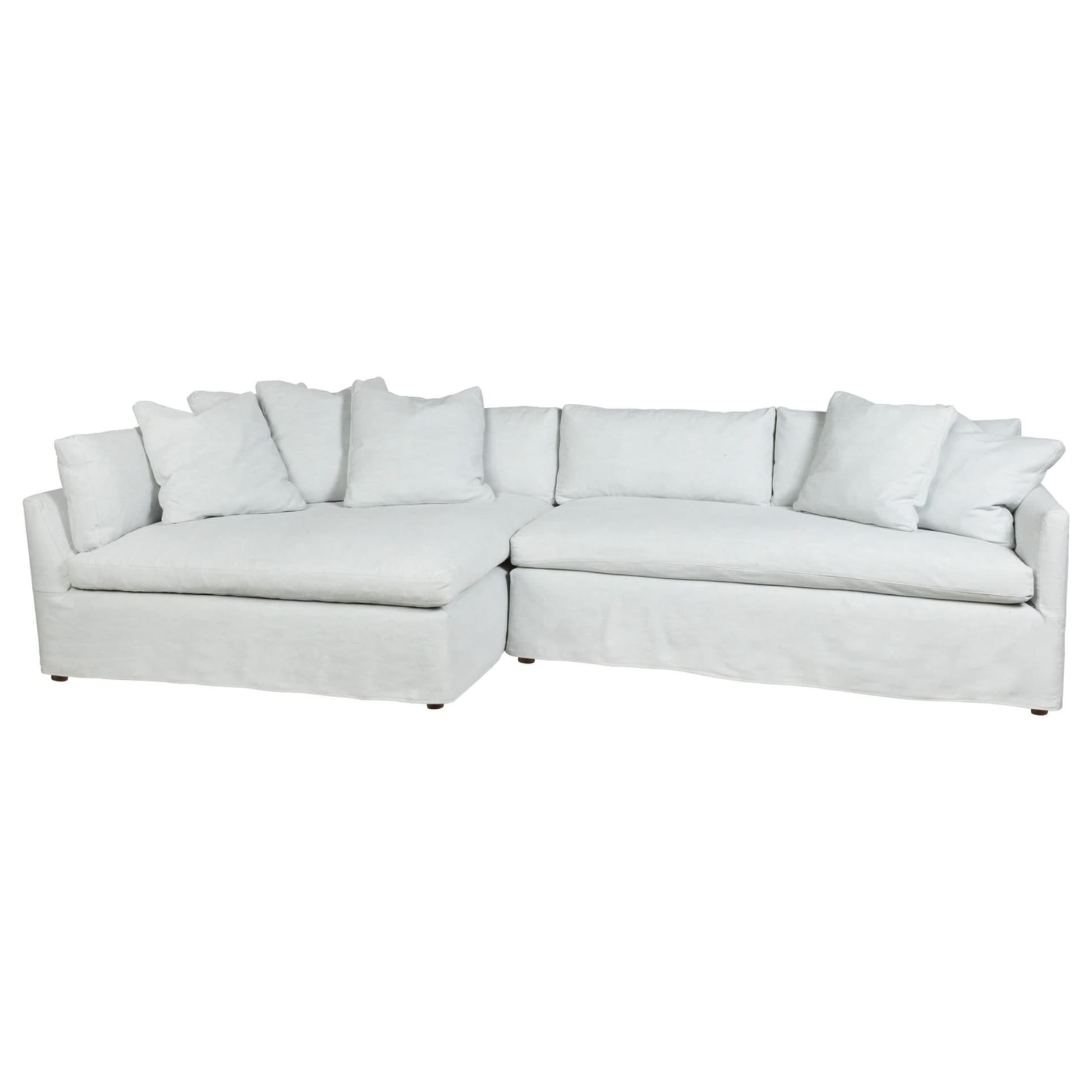 Wind down from a long day in this comfortable Harbor 2pc Sectional by Cisco Brothers. Whether its movie night or relaxing after a long day, this sofa will be a family favorite for years to come. Photographed in Dove Grey.   Overall: 135"w x 63"d x 25"h