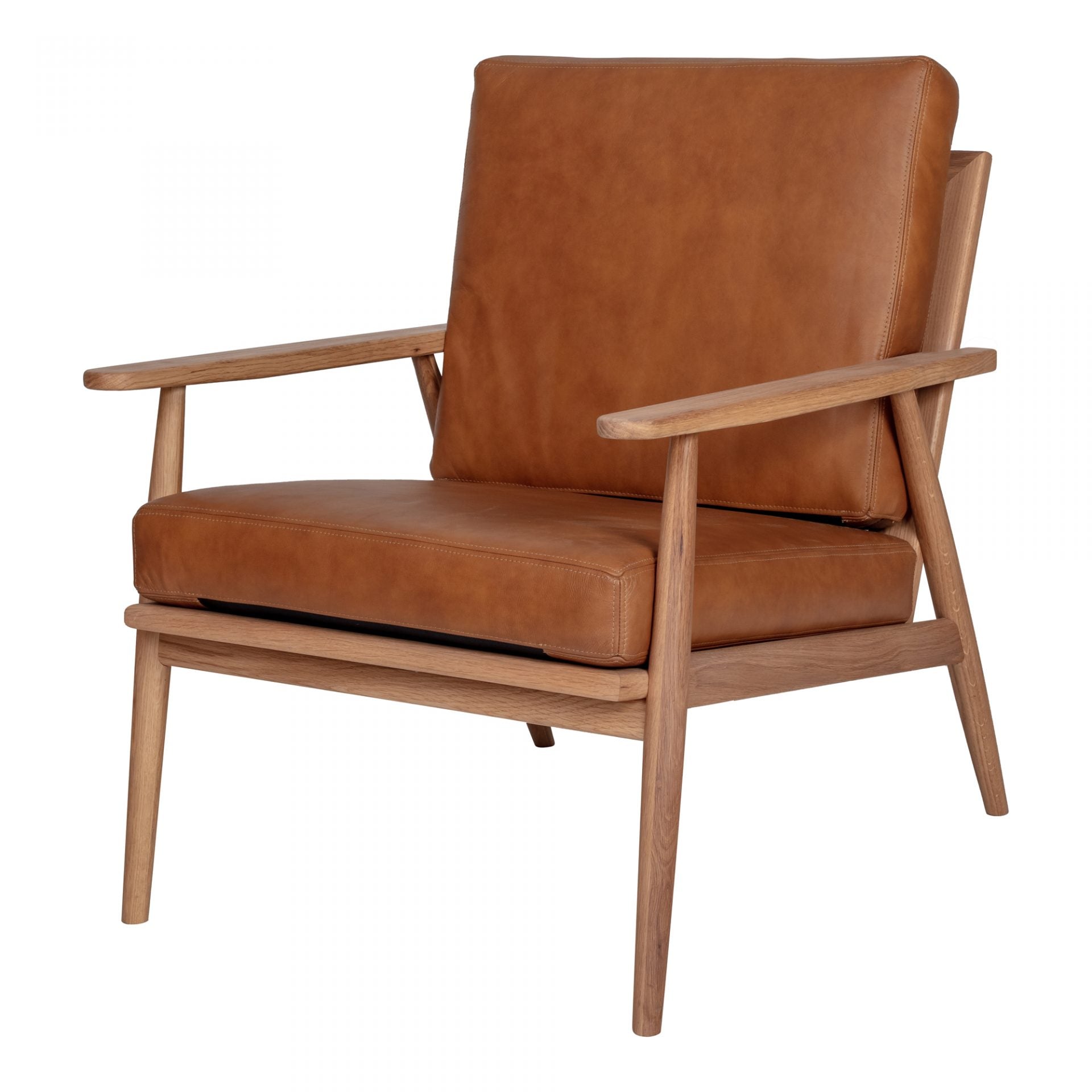We love the contemporary look of this Harper Tan Leather Lounge Chair. The camel top grain leather elevates any living room, office, or lounge area.   Size:  26"W x 30.5"D x 28.5"H Seat Height: 18" Back Height: 19"  Materials: Upholstery - Top Grain Leather, Solid Oak,'