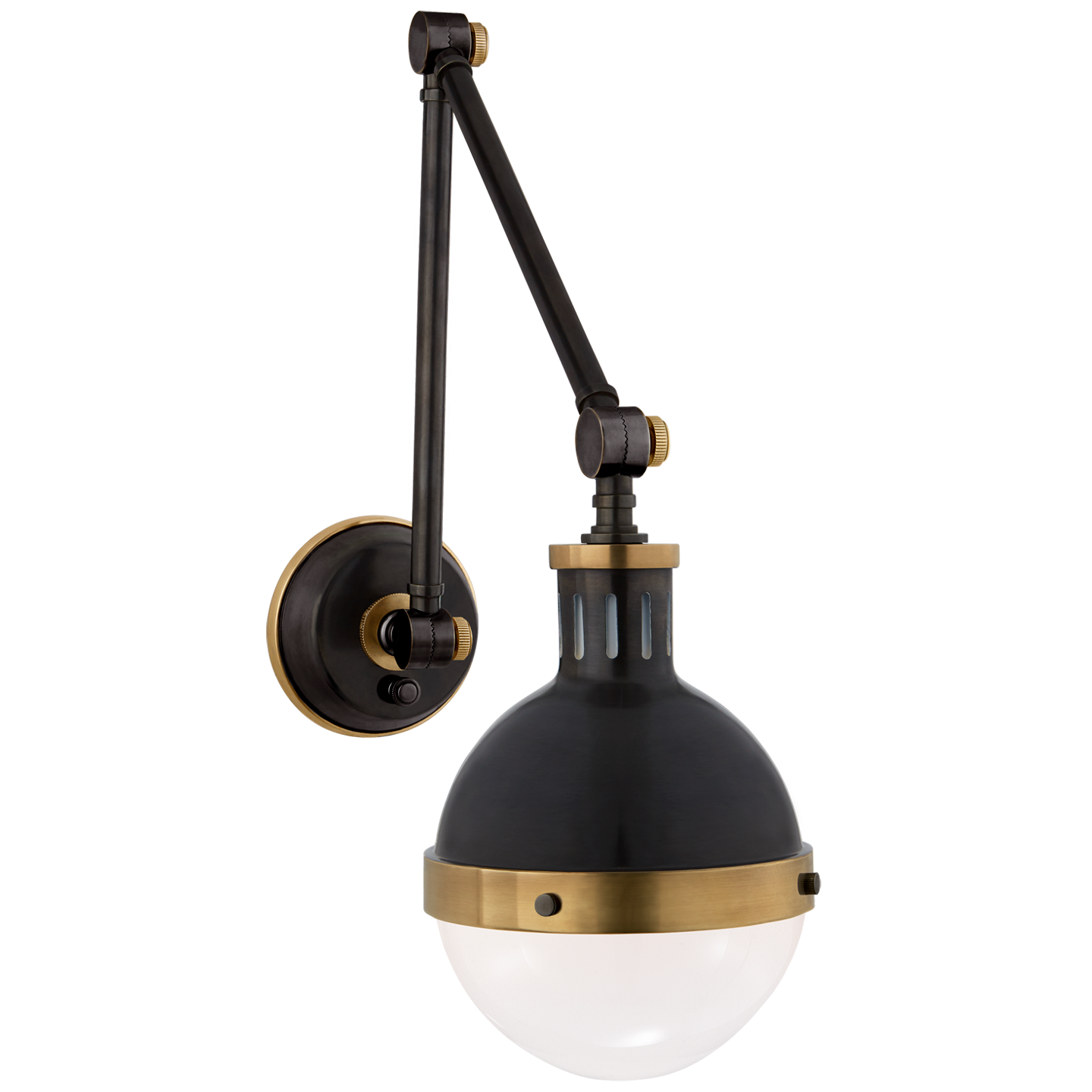 We love how the Hicks Library Light by Visual Comfort has two points of movement with a dimmer on the backplate. A classy, gorgeous lighting to add to your study, hallway, or other area needing extra light   Designer: Thomas O'Brien
