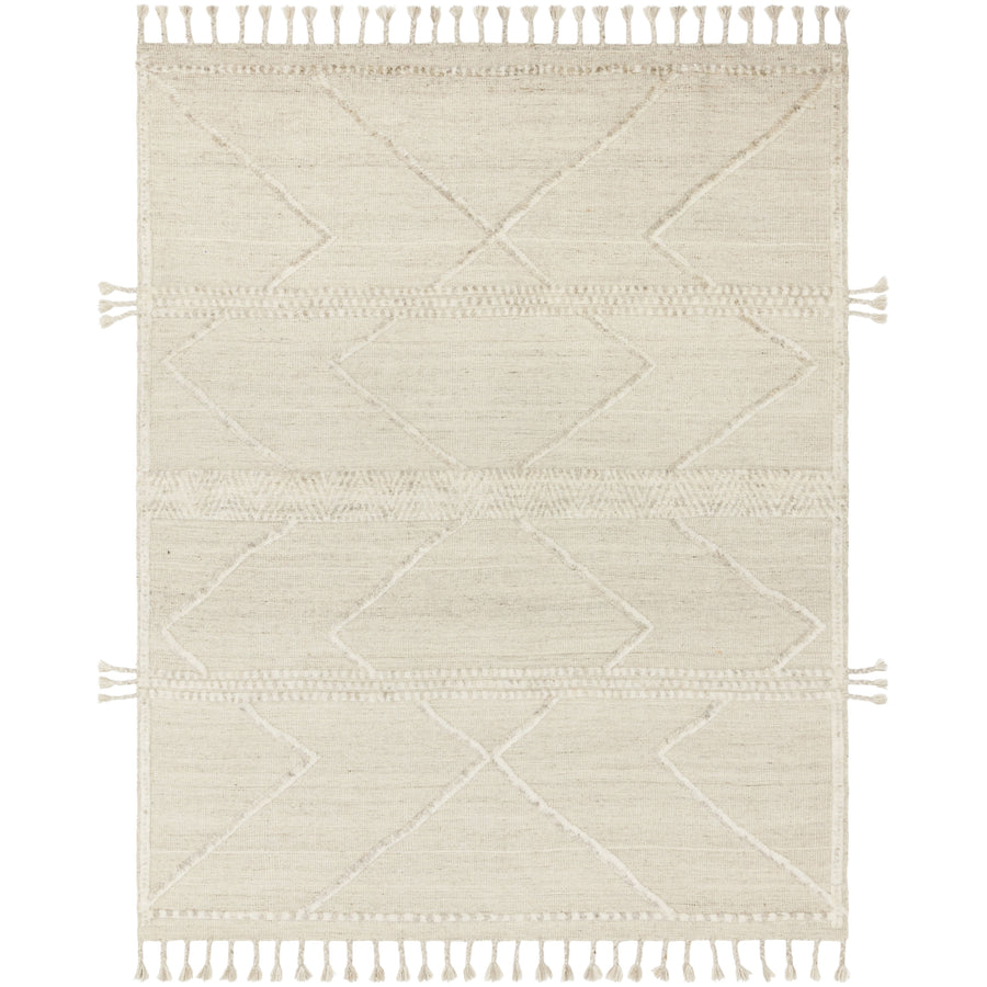 Iman Beige/Ivory Rug - Amethyst Home A new take on Moroccan style rugs, the Iman Collection is hand-knotted of 100% wool pile by skilled artisans in India. The surface features linear and braided details, creating tonal variations that make each piece unique. Plus, each design is finished with playful fringe.