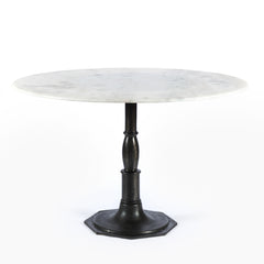 Featuring Lucy Carbon Wash Round Dining Table by Four Hands at Amethyst Home. The Lucy Carbon Wash Round Dining Table beautifully captures the French industrial meets dining table vibe. Beautifully detailed, 8-sided cast iron pedestal supports a dramatic white marble top with a bull-nosed edge.
Size: 48"w x 48"d x 30"hWeight: 227.17 lbs
Size: 60"w x 60"d.  Amethyst Home provides interior design, new home construction design consulting, vintage area rugs, and lighting in the Los Angeles metro area.