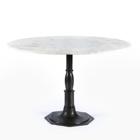 Featuring Lucy Carbon Wash Round Dining Table by Four Hands at Amethyst Home. The Lucy Carbon Wash Round Dining Table beautifully captures the French industrial meets dining table vibe. Beautifully detailed, 8-sided cast iron pedestal supports a dramatic white marble top with a bull-nosed edge.
Size: 48"w x 48"d x 30"hWeight: 227.17 lbs
Size: 60"w x 60"d.  Amethyst Home provides interior design, new home construction design consulting, vintage area rugs, and lighting in the Los Angeles metro area.