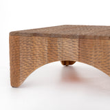 Inspired by rare 18th-century sake flasks, Atrumed Coffee Table is solid mahogany thoughtfully hand carved, creating a textural, dimple-like look with warm, sun-bleached undertones. Unique variations to be expected, and speak to this piece's handmade nature.  Available Mid September 2020.   Overall Dimensions: 40"w x 40"d x 16"h Materials: Mahogany