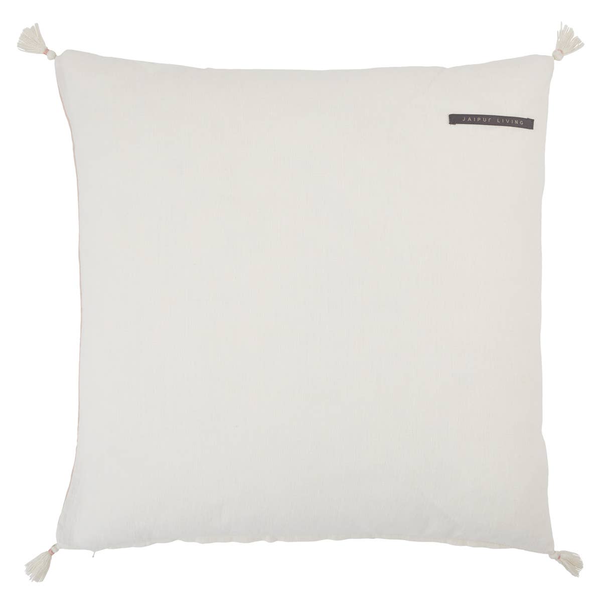 The Joya Pillow has cute tassels found on all four corners with a cute, detail stripe found in the middle. Place on your bed or sofa, this rose dust colored pillow will bring the whole room some texture and pop of color. Insert is made with 100% down.   Size: 22" x 22"  100% Linen Zipper Closure India  Professional Cleaning Recommended