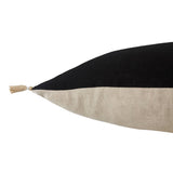 The Loma Pillow has cute tassels found on all four corners with a cute, detail stripe found in the middle. Place on your bed or sofa, this jet black pillow will bring the whole room some texture and pop color. Insert is made with 100% down.   Size: 22" x 22"  100% Linen Zipper Closure India  Professional Cleaning Recommended