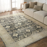 Featuring Boheme Pia Rug by Jaipur Living at Amethyst Home. The Boheme Pia Rug brings vintage inspiration to life with ornate, worldly designs and a timeless distress effect. The Pia area rug boasts a Persian-inspired center medallion, short fringe and detail-rich border in a navy, cream, gray, and pastel green colorway. This zero-pile rug is printed on cotton, polyester, and soft chenille. Amethyst Home provides interior design services, furniture, rugs, and lighting in the Des Moines metro area.