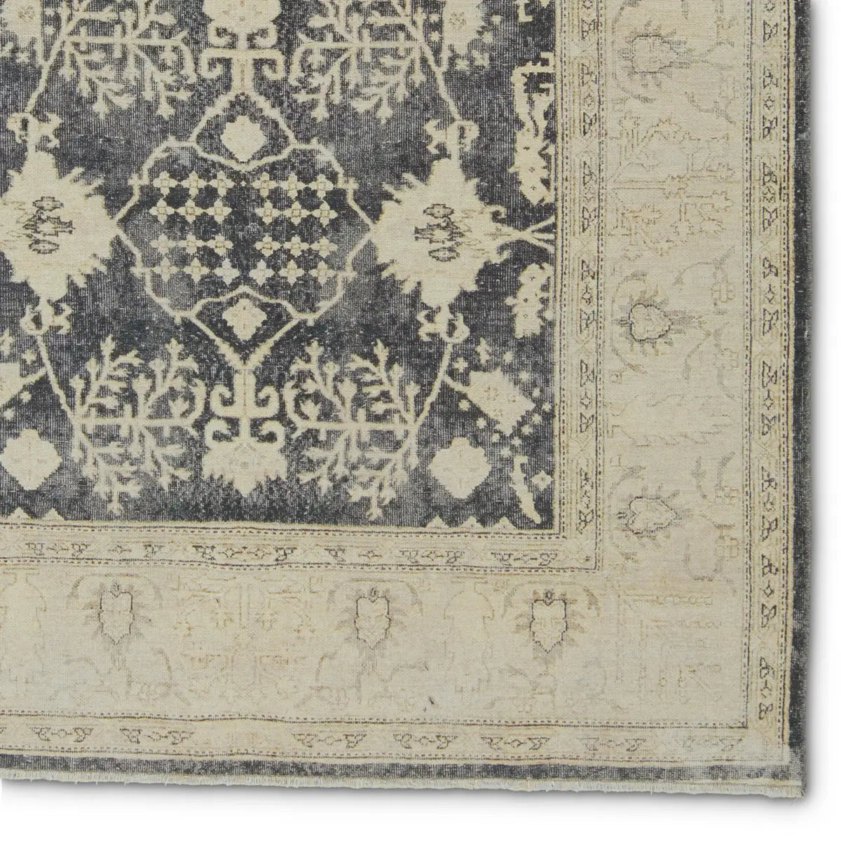 Featuring Boheme Pia Rug by Jaipur Living at Amethyst Home. The Boheme Pia Rug brings vintage inspiration to life with ornate, worldly designs and a timeless distress effect. The Pia area rug boasts a Persian-inspired center medallion, short fringe and detail-rich border in a navy, cream, gray, and pastel green colorway. This zero-pile rug is printed on cotton, polyester, and soft chenille for . Amethyst Home provides interior design services, furniture, rugs, and lighting in the Omaha metro area.