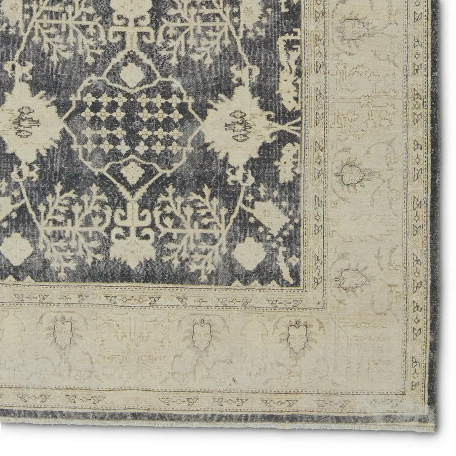 The Boheme Pia Rug brings vintage inspiration to life with ornate, worldly designs and a timeless distress effect. The Pia area rug boasts a Persian-inspired center medallion, short fringe and detail-rich border in a navy, cream, gray, and pastel green colorway. Amethyst Home provides interior design services, furniture, rugs, and lighting in the Omaha metro area.