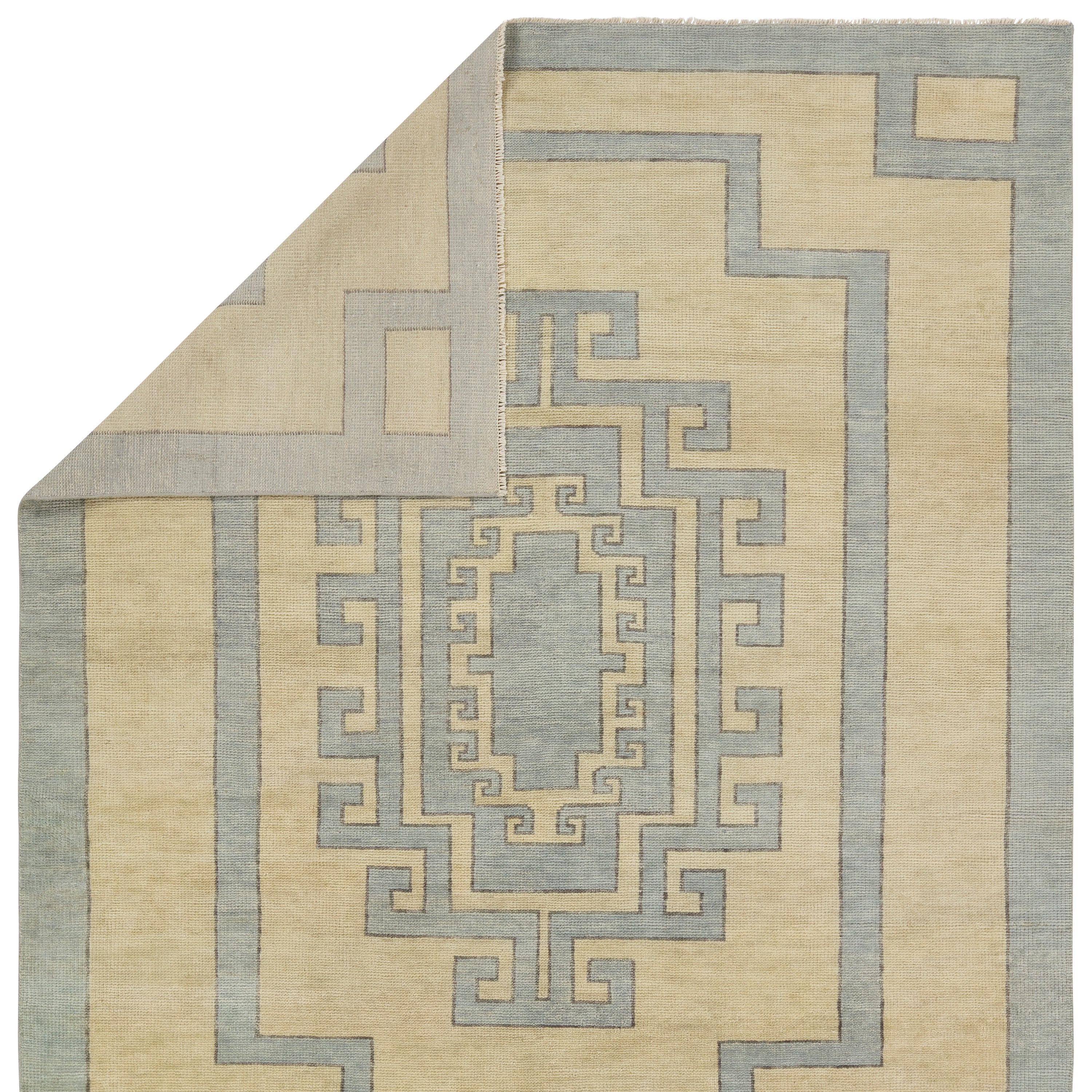 The hand-knotted Cyprus collection showcases a modern representation of vintage Kars designs with clean-lined geometric details and fresh colorways. The blue, cream, gray, and caramel colored Nicosia design delights with a minimalistic medallion pattern and multiple borders. Low pile and naturally stain resistant fibers allow for easy care and cleanup. Amethyst Home provides interior design, new construction, custom furniture, and area rugs in the Des Moines metro area.