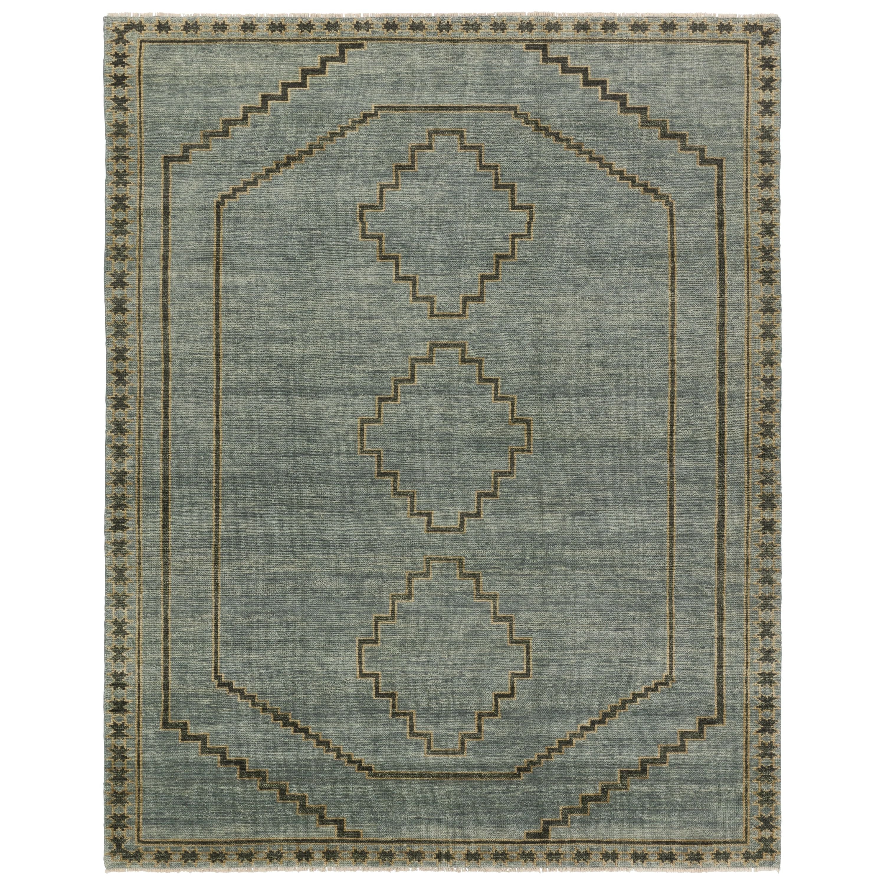 The hand-knotted Cyprus collection showcases a modern representation of vintage Kars designs with clean-lined geometric details and fresh colorways. The blue, gray and sage green Paphos design delights with a minimalistic medallion pattern and a similarly styled border. Low pile and naturally stain resistant fibers allow for easy care and cleanup. Amethyst Home provides interior design, new construction, custom furniture, and area rugs in the Des Moines metro area.
