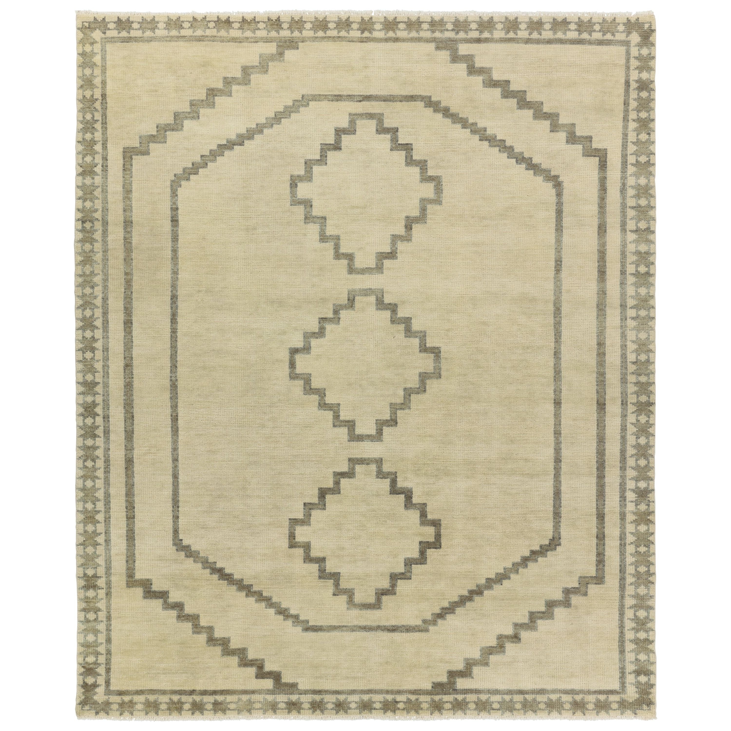 The hand-knotted Cyprus collection showcases a modern representation of vintage Kars designs with clean-lined geometric details and fresh colorways. The dark and light green Paphos design delights with a minimalistic medallion pattern and a similarly styled border. Low pile and naturally stain resistant fibers allow for easy care and cleanup. Amethyst Home provides interior design, new construction, custom furniture, and area rugs in the Nashville metro area.