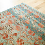 The Eden Anemone pairs fresh, vibrant colors with provincial Persian motifs for the perfect blend of new and time-honored. This hand-knotted wool rug features a hand-sheared quality that lends the design a perfectly vintage and a lovingly worn look. Amethyst Home provides interior design, new home construction design consulting, vintage area rugs, and lighting in the Charlotte metro area.
