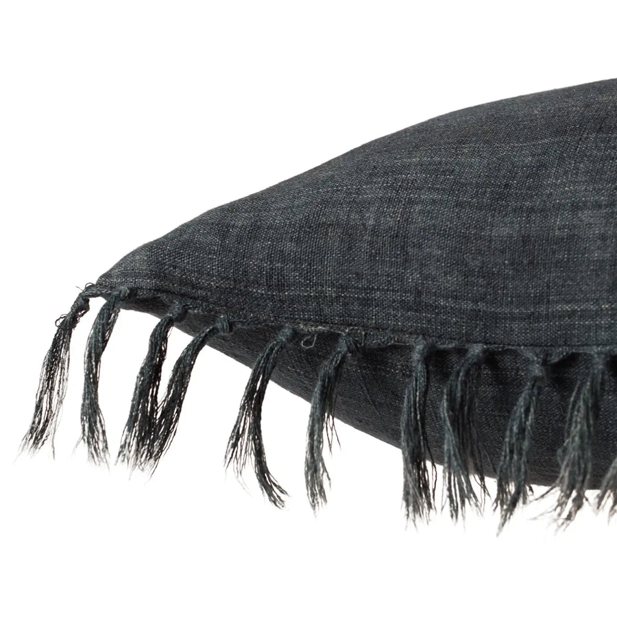 The Jemina Dark Slate Pillow boasts an assortment of relaxed linen designs with rustic-style knotted tassels lining the sides. The comfortable Majere throw pillow delights with a bold navy hue and subtle bohemian vibe that perfectly accents sofas, chairs, and beds alike.  Amethyst Home provides interior design services, furniture, rugs, and lighting in the Omaha metro area.