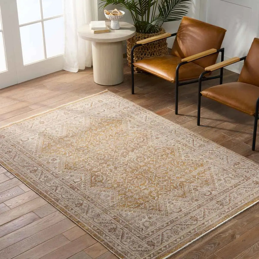 The Leila Harriet Rug makes traditional beauty accessible. The Harriet area rug features a distressed, medallion and trellis design in warm tones of gold, light gray, and cream. This polyester accent is durable and easy-to-clean, offering the perfect grounding accent to homes with pets or kids. Amethyst Home provides interior design services, furniture, rugs, and lighting in the Salt Lake City metro area.