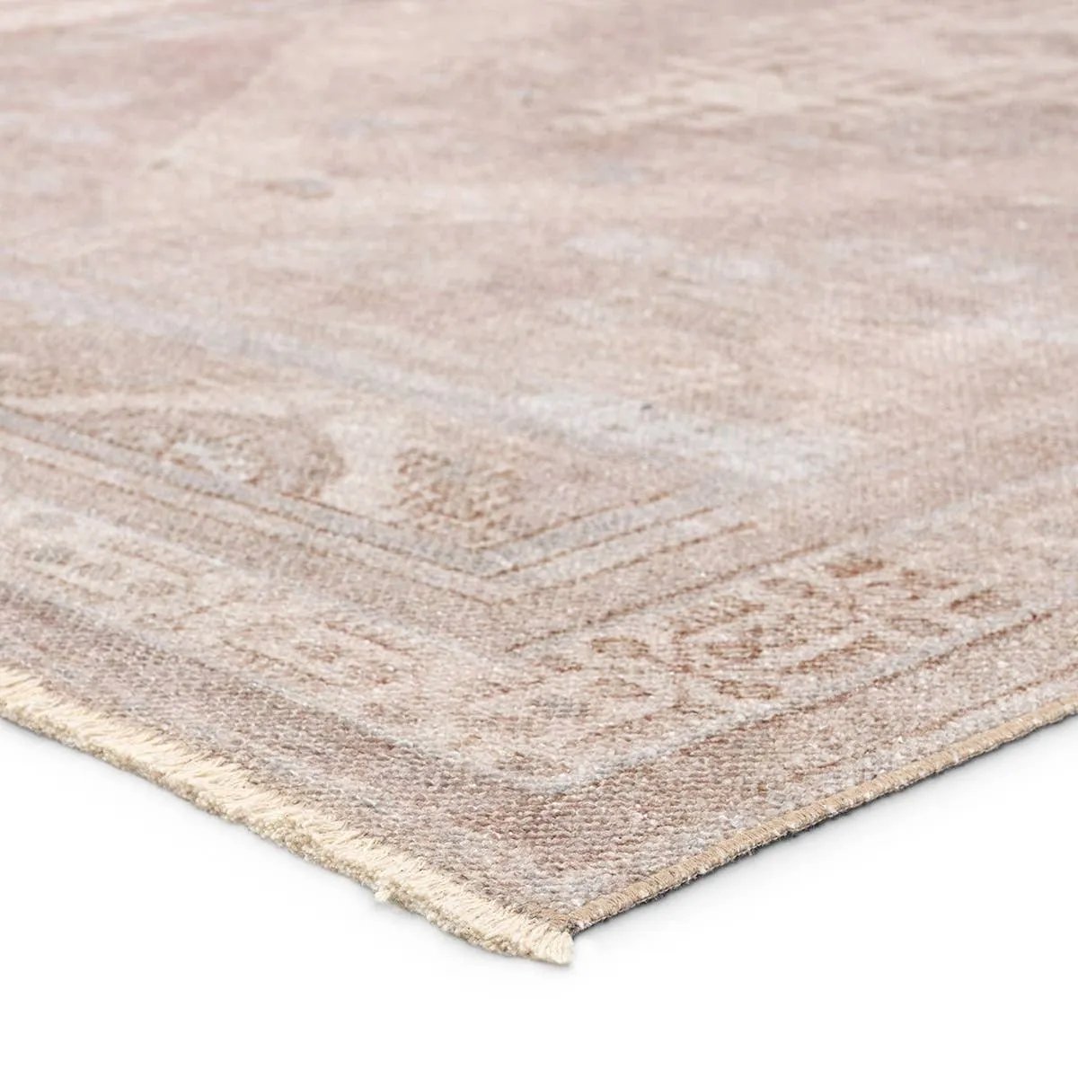 Distressed, vintage designs offer an elevated tone for the Lumal Collection. The Orame rug features a Southwestern-inspired medallion, geometric border, and intricate detailing in tones of mauve, light blue, brown, and cream. This machine washable rug is stain resistant and easy to clean, perfect for homes with children and pets. Amethyst Home provides interior design, new home construction design consulting, vintage area rugs, and lighting in the Charlotte metro area.