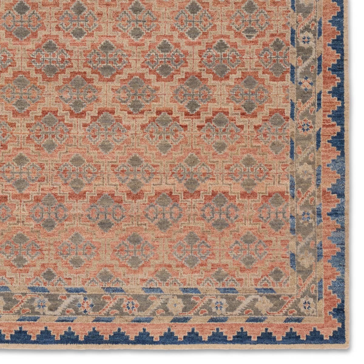 Featuring Mihret Palasan Hand-Knotted Rug by Jaipur Living at Amethyst Home. The handknotted Mihret Palasan gathers inspiration from traditional patterns that offer elegance and a refined, modern colorway. Expertly handcrafted in India with 64 knots per square inch for unparalleled quality, the Palasan design features traditional tile and geometric detail. Amethyst Home provides interior design, new home construction design consulting, vintage area rugs, and lighting in the Los Angeles metro area.