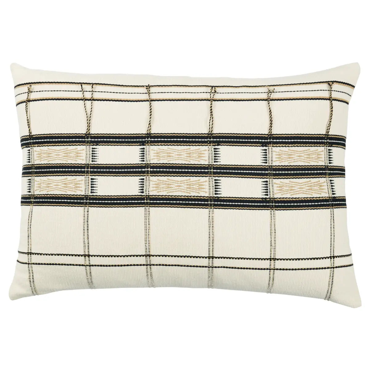 The Nagaland Merima Pillow showcases the traditional loin-loom techniques of the indigenous tribes of the region. The artisan-made Merima throw pillow effortlessly combines heritage-rich tribal and stripe patterns with a versatile black, cream, and tan colorway for a stunning statement in any space. Amethyst Home provides interior design services, furniture, rugs, and lighting in the Kansas City metro area.