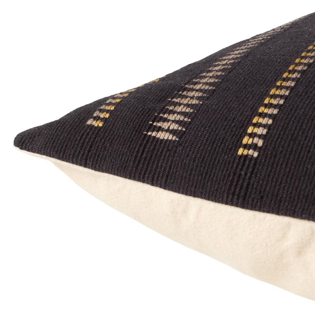 Handmade by weavers in Nagaland, India, the Nagaland Dzukou showcases the traditional loin-loom techniques of the indigenous tribes of the region. The artisan-made Dzukou throw pillow effortlessly combines heritage-rich tribal and stripe patterns with a black, taupe, and gold colorway for a stunning statement in any space. Amethyst Home provides interior design, new home construction design consulting, vintage area rugs, and lighting in the Washington metro area.