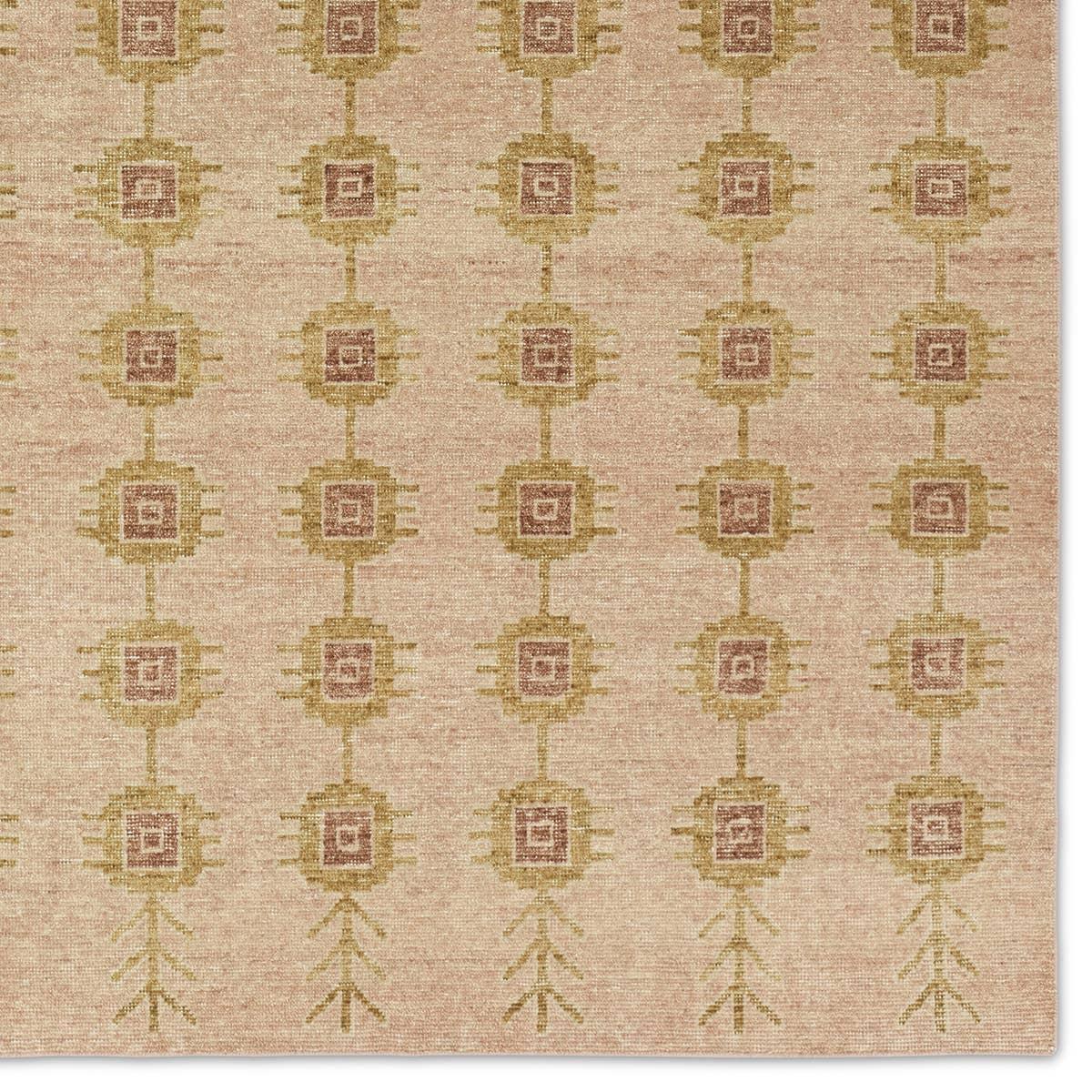 The Onessa Aeston marries traditional motifs with soft, subdued colorways for the perfect blend of fresh and time-honored style. These hand-knotted wool rugs feature a hand-sheared quality that lends the design a coveted vintage impression. The Aeston rug features a distressed tile pattern in hues of brown and tan. Amethyst Home provides interior design, new home construction design consulting, vintage area rugs, and lighting in the Miami metro area.