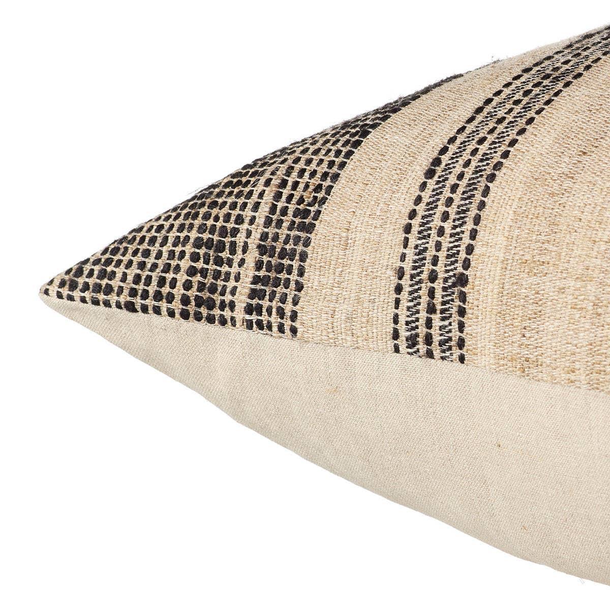 The handcrafted Assise pillow design draws its inspiration from classic linens. This casual stripe brings a sense of structure and order but balanced with an easy softness. The charcoal and off-white color palette provides neutrality to any space.Indoor Pillow Amethyst Home provides interior design, new home construction design consulting, vintage area rugs, and lighting in the Laguna Beach metro area.