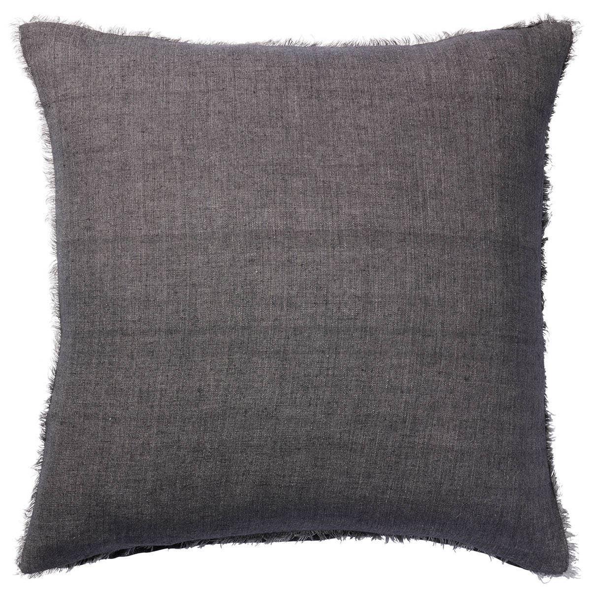 Linen is a fiber that takes on a soft beauty the more it is washed and worn ? its beauty is shaped by daily life. The handmade Cassis pillow features a soft charcoal color and a natural fringe on all sides. The gentle texture brings subtle sophistication to any contemporary home.Indoor Pillow Amethyst Home provides interior design, new home construction design consulting, vintage area rugs, and lighting in the Winter Garden metro area.