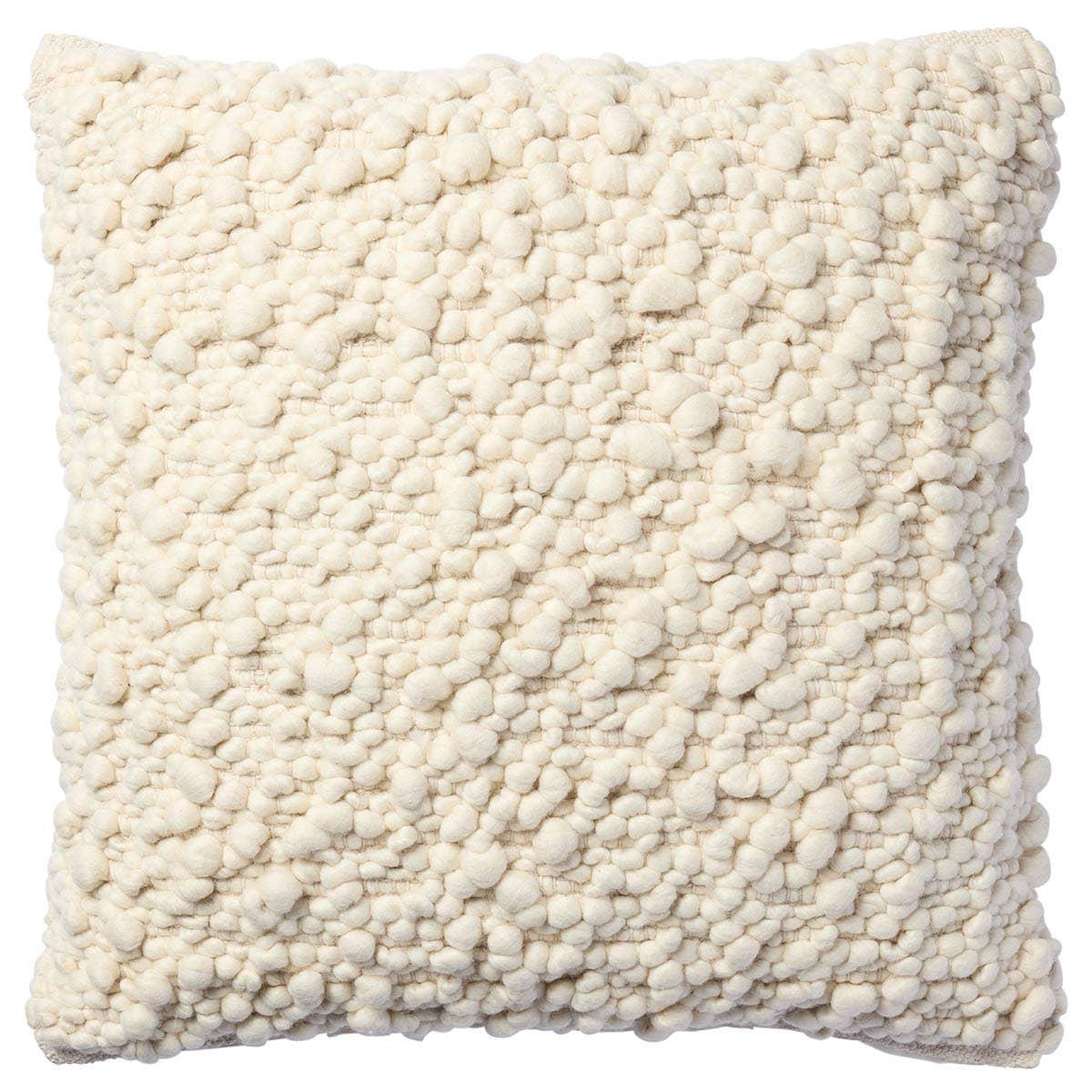 The textural finish of the Freya pillow is inspired by grape agate, a rare mineral found in Mamuju, a small area of Indonesia. Handcrafted of 100% cream wool, this throw pillow perfectly accents modern indoor spaces.Indoor Pillow Amethyst Home provides interior design, new home construction design consulting, vintage area rugs, and lighting in the Dallas metro area.