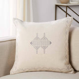 Inspired by Moroccan Sabra styles, the Puebla Ianira boasts vibrant color palettes and intricate tribal embroidery. The Ianira throw pillow features a cream colorway with a silvery medallion and tribal details accenting the textural, cotton weave. This indoor accent pillow delights in any modern home.Indoor Pillow Amethyst Home provides interior design, new home construction design consulting, vintage area rugs, and lighting in the Monterey metro area.