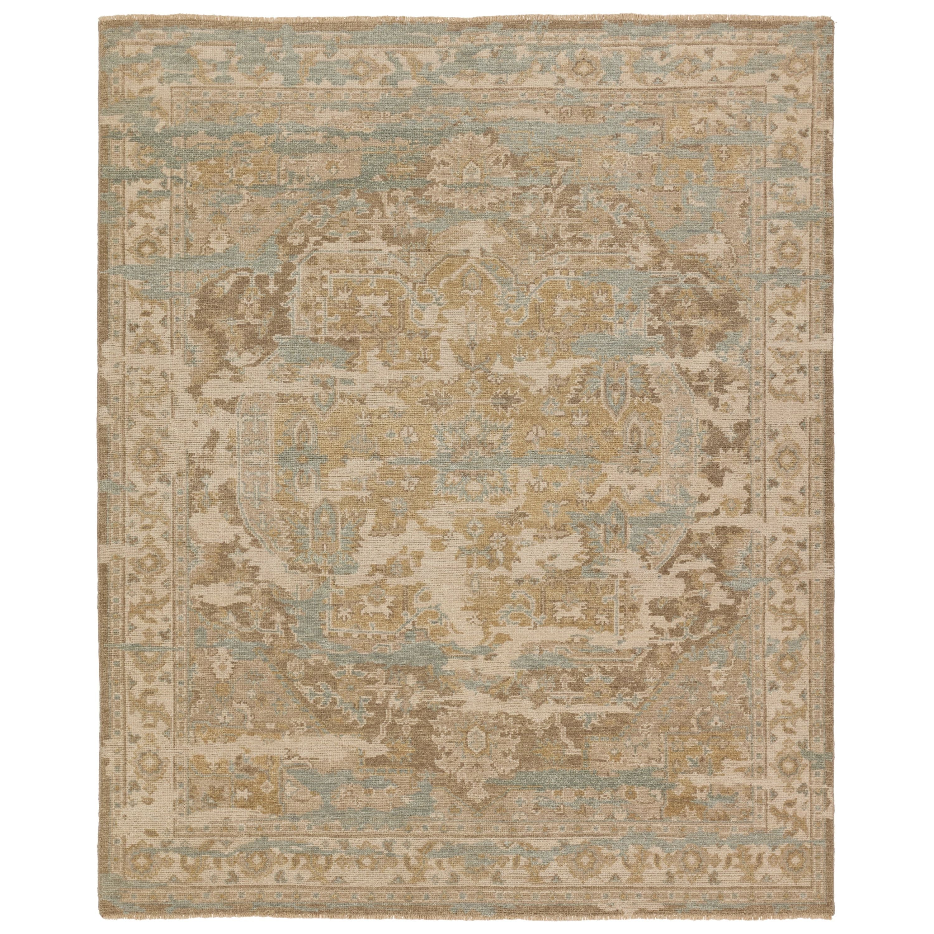 The Rhapsody collection features heirloom-quality designs of stunningly abrashed Old World patterns. The Cadenza area rug boasts a beautifully distressed medallion motif with a decorative border. The khaki tones are accented with slate, beige, cream, and taupe hues for added depth and intrigue. This durable wool handknot anchors living spaces with a fresh take on vintage style. Amethyst Home provides interior design, new construction, custom furniture, and area rugs in the Tampa metro area.