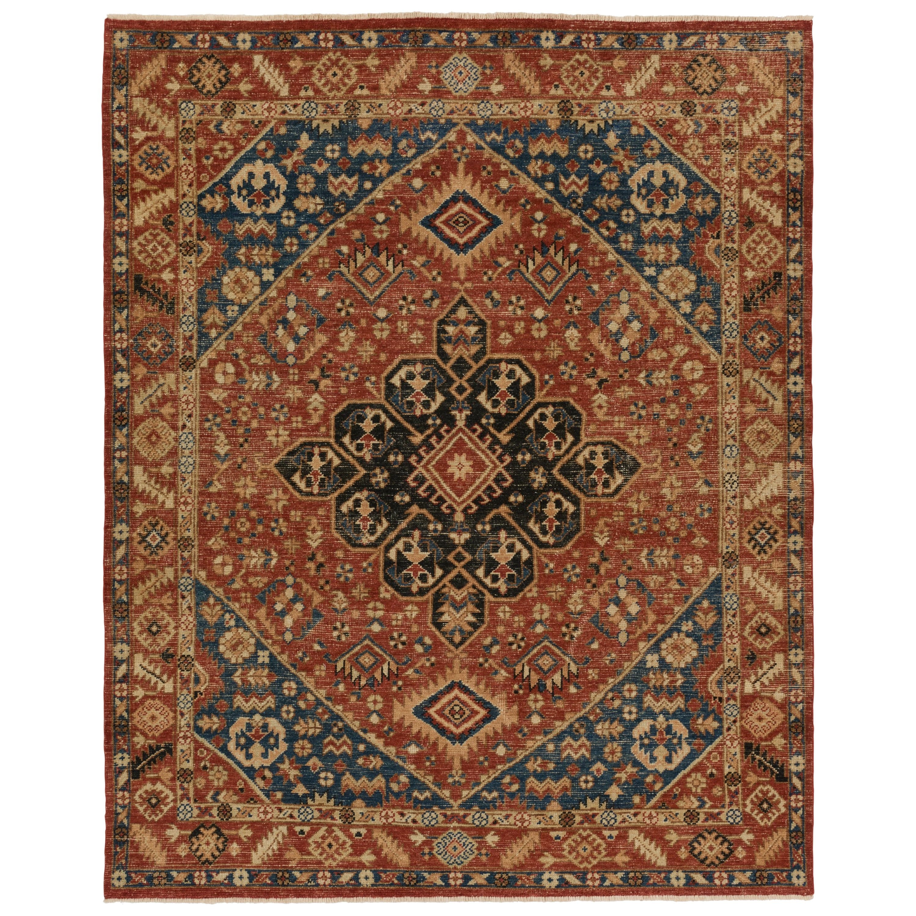 The Rhapsody collection features heirloom-quality designs of stunningly abrashed Old World patterns. The Lucius area rug boasts a beautifully washed center-medallion with a decorative border. The red tones are accented with blue, black, cream, orange, and brown hues for added depth and intrigue. This durable wool handknot anchors living spaces with a fresh take on vintage style. Amethyst Home provides interior design, new construction, custom furniture, and area rugs in the Monterey metro area.