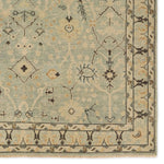 Featuring Rhapsody Markid Hand-Knotted Rug by Jaipur Living at Amethyst Home. The Rhapsody Markid features heirloom-quality designs of stunningly abrashed Old World patterns. The Markid area rug boasts a beautifully distressed floral and Oushak motif with a decorative border. The light blue and tan tones are accented with black and beige hues for added dept. Amethyst Home provides interior design, new home construction design consulting, vintage area rugs, and lighting in the Nashville metro area.