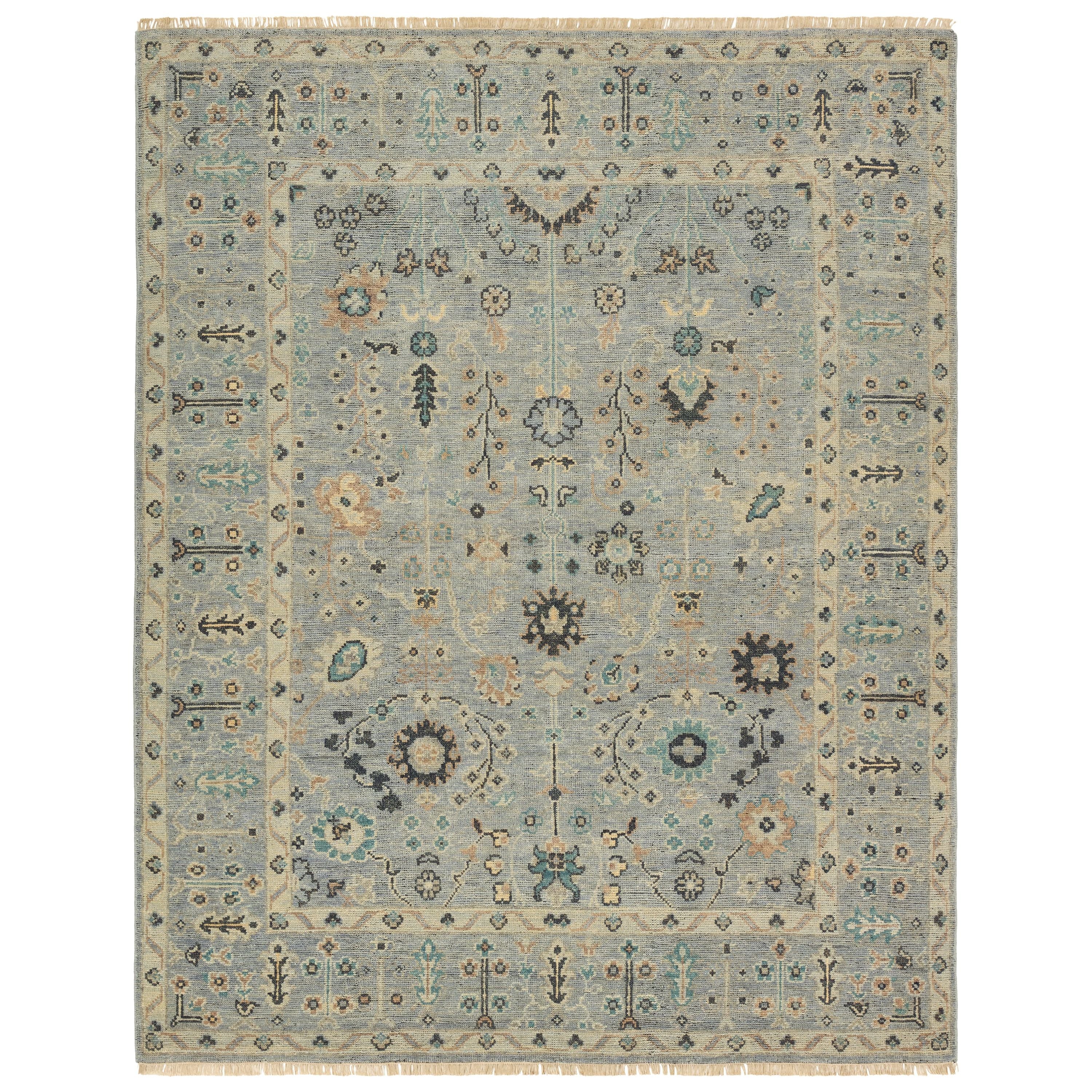 The Rhapsody collection features heirloom-quality designs of stunningly abrashed Old World patterns. The Nysa area rug boasts a beautifully washed floral motif with a decorative border. The blue tone is accented with rich green, tan, navy, and cream hues for added depth and intrigue. This durable wool handknot anchors living spaces with a fresh take on vintage style. Amethyst Home provides interior design, new construction, custom furniture, and area rugs in the Nashville metro area.