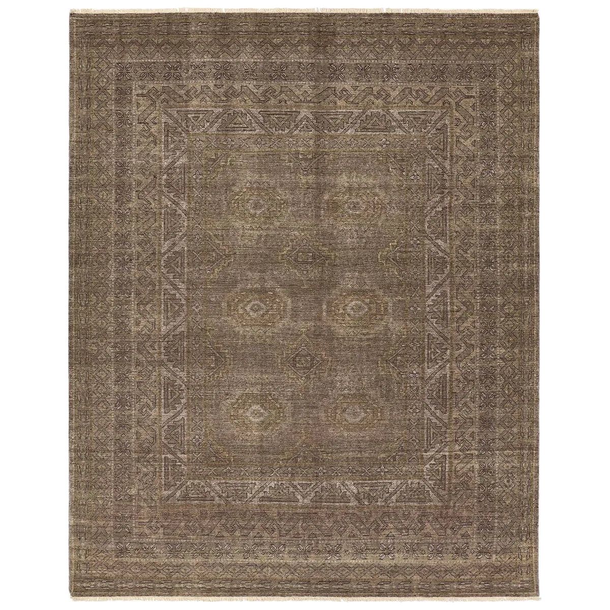 The Rhapsody Kortan features heirloom-quality designs of stunningly abrashed Old World patterns. The Kortan area rug boasts a beautifully distressed mini-medallion motif with a decorative, multi-layered border and geometric detailing. The brown, cream, and tan hues add depth and intrigue. Amethyst Home provides interior design, new home construction design consulting, vintage area rugs, and lighting in the Charlotte metro area.