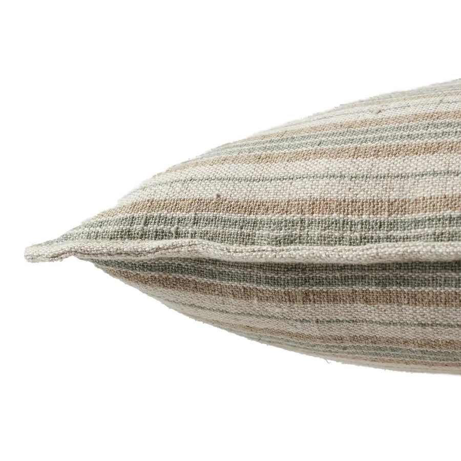 The Tanzy Lucien Pillow boasts an assortment of earthy tones and simple patterns for cozy, inviting looks that complement any style. The reversible Lucien throw pillow features a bold stripe pattern in a contemporary mint, light brown, and cream colorway.  Amethyst Home provides interior design services, furniture, rugs, and lighting in the Kansas City metro area.