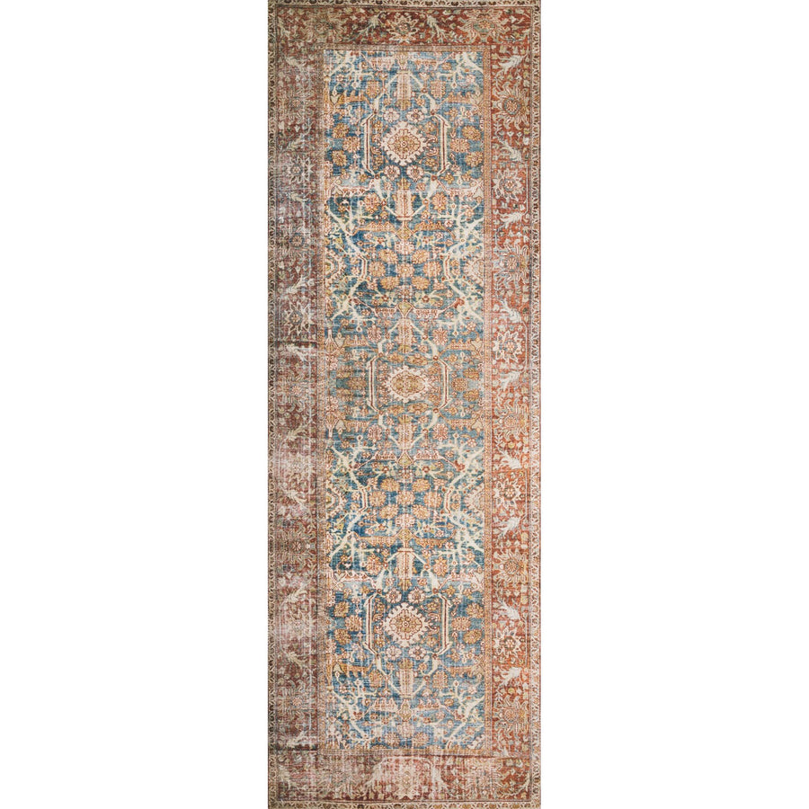 Layla Ocean/Rust Rug - Amethyst Home The Layla Collection is traditional and timeless, with a beautiful lived-in design that captures the spirit of an old-world rug. This traditional power-loomed rug is crafted of 100% polyester with a classic and sophisticated color palette and subtle patina.