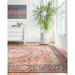 The Layla rug collection from Loloi is traditional and timeless, with a beautiful lived-in design in the spirit of an old-world rug. The Layla Red/Navy area rug is power-loomed of 100% polyester for heavy foot traffic. The rug is a classic with a sophisticated and subtle patina in red, navy, blue, and ivory.